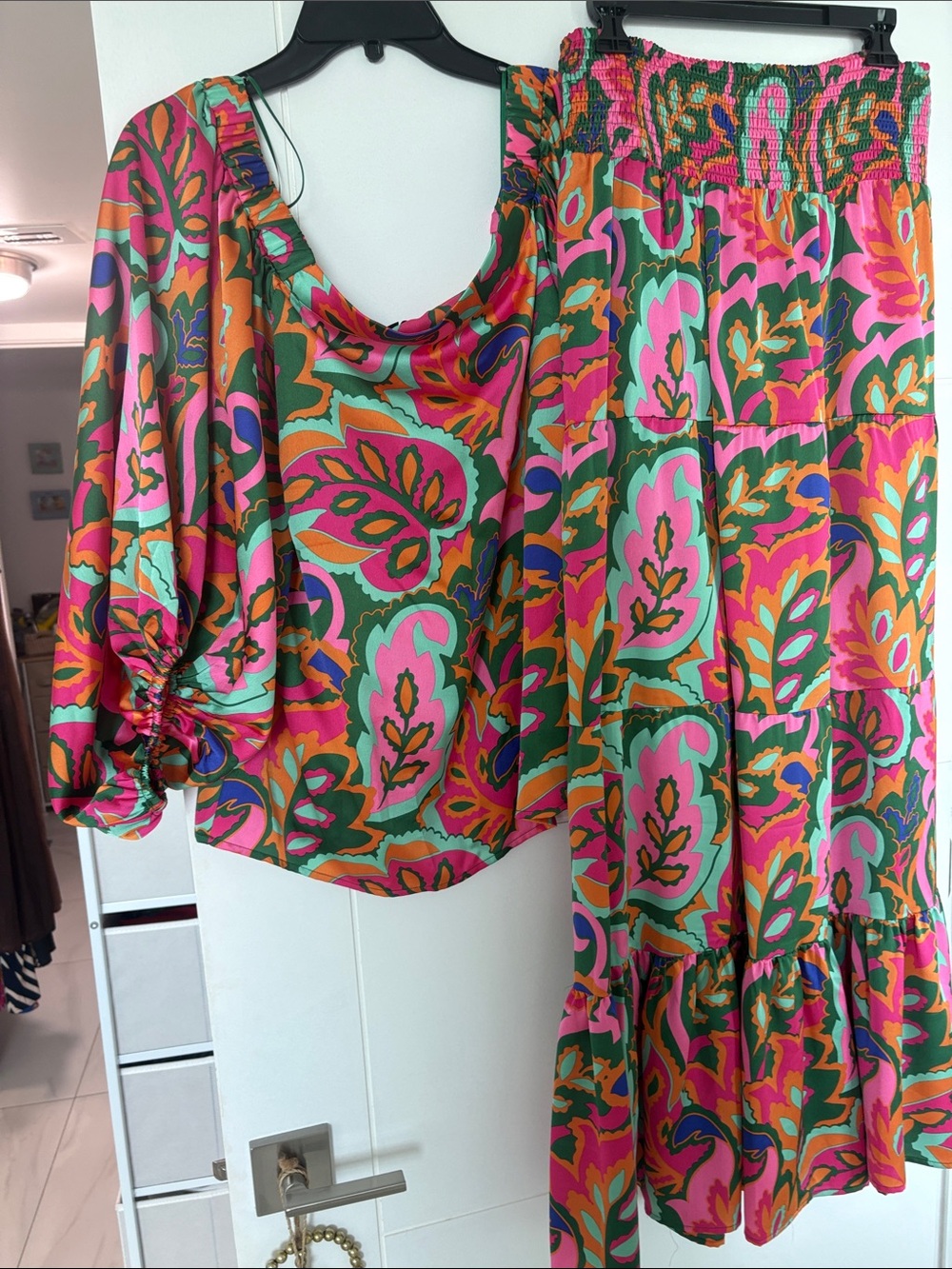Sugarlips Pink, Orange & Green Paisley Wide Leg Jumpsuit Set